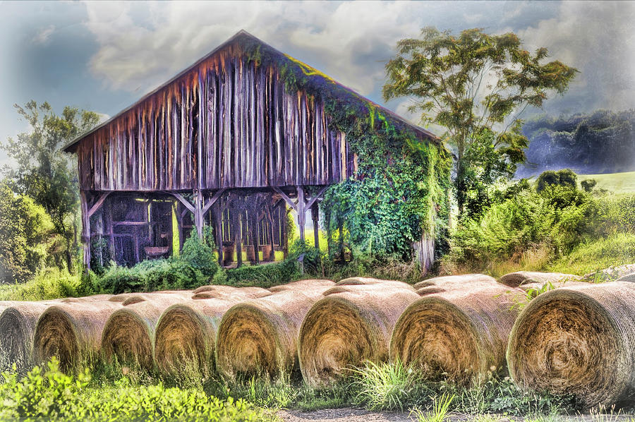 Bales and barn in West Virginia Digital Art by Cordia Murphy