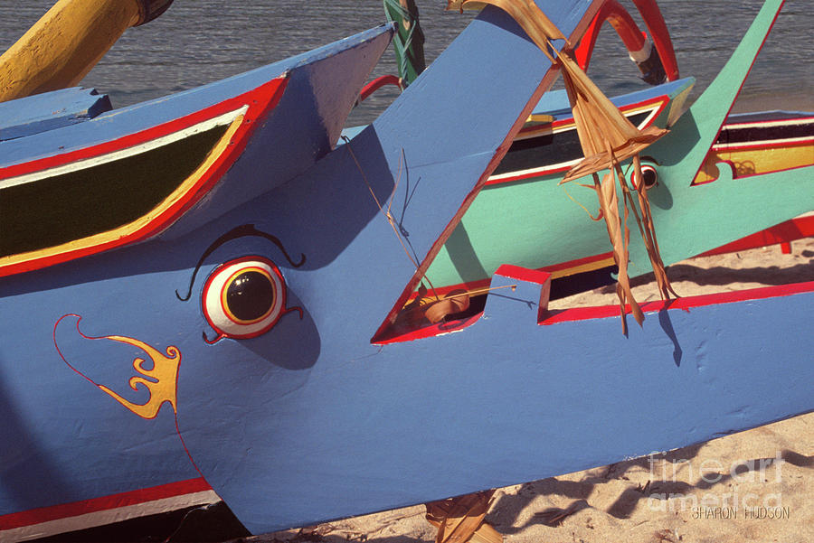 Bali beach boats - Blue Fishing Boat Photograph by Sharon Hudson