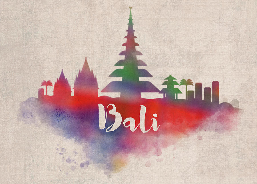 Bali Indonesia Watercolor City Skyline Mixed Media By Design Turnpike ...