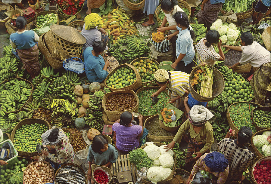 Bali, Ubud, produce market, overhead view Photograph by Steve Satushek