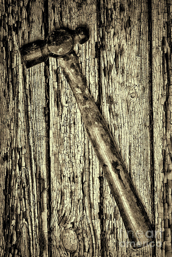 Ball Peen Hammer on textured background sepia Photograph by Paul Ward