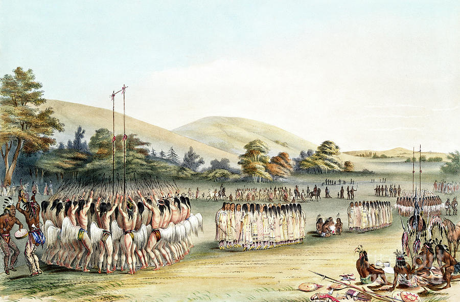 Ball Play Dance, 1845 Painting by George Catlin