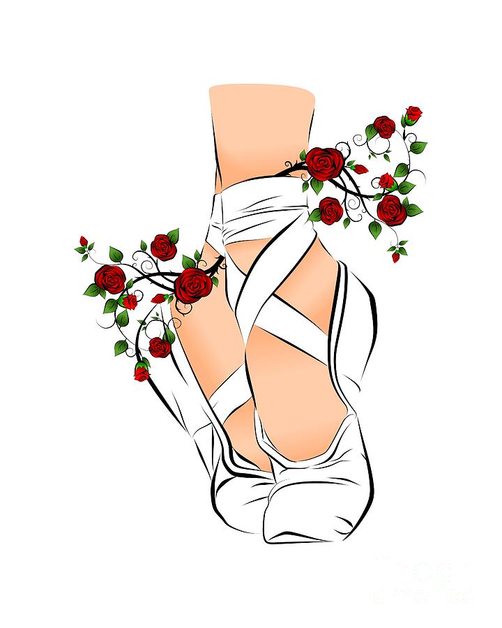Ballerina Floral Ballet Shoes, Flower Ballet Dance Digital Art by Amusing DesignCo