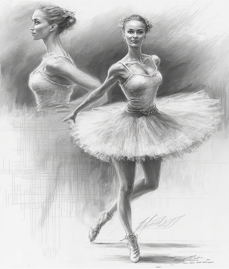 Swan Drawing - Ballerina Pencil Sketch No.1 by My Head Cinema