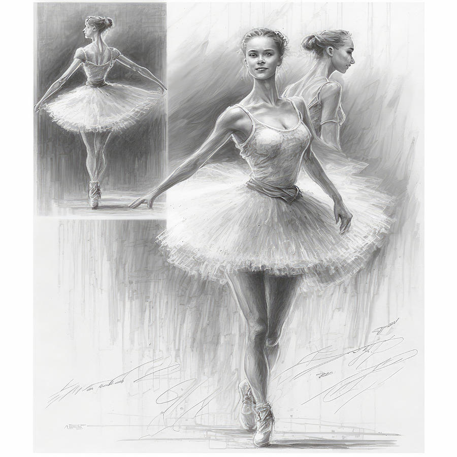 Swan Drawing - Ballerina Pencil Sketch No.2 by My Head Cinema