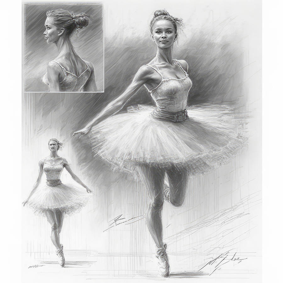 Swan Drawing - Ballerina Pencil Sketch No.3 by My Head Cinema