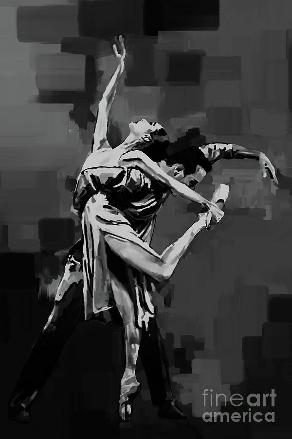 Ballet couple dance black and white  Painting by Gull G