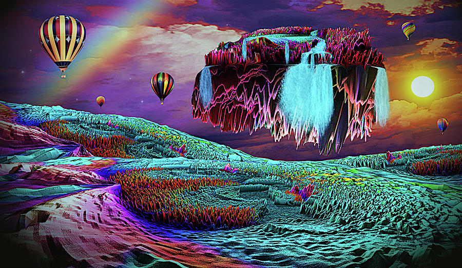 Balloon Adventure Over Neverend Isle Digital Art by Artful Oasis
