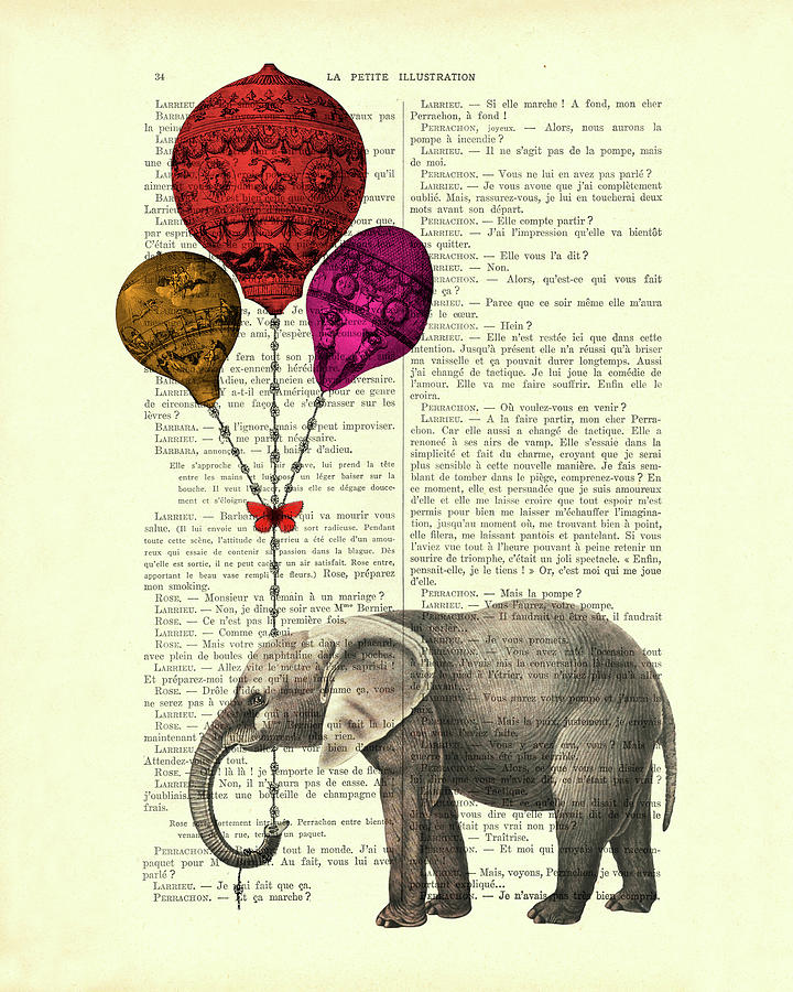 Wildlife Mixed Media - Balloon Elephant by Madame Memento