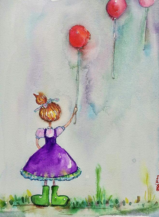 Balloon Girl Painting by Mikyong Rodgers