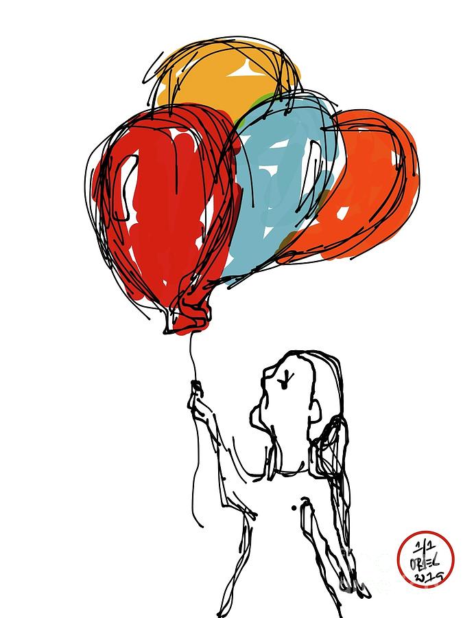 Balloon Girl Painting by Oriel Ceballos
