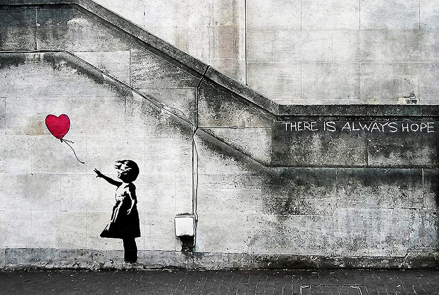 Balloon Girl There Is Always Hope - Original Mural Pyrography by My Banksy