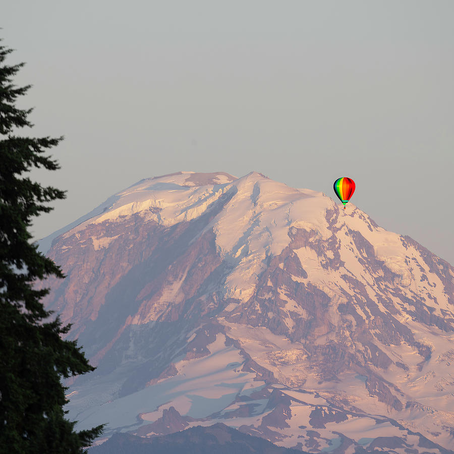 Balloon over Mt. Rainier Photograph by Jerry Cahill