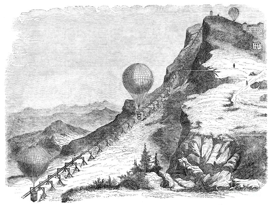 Balloon Railway, 1859 Drawing by Granger