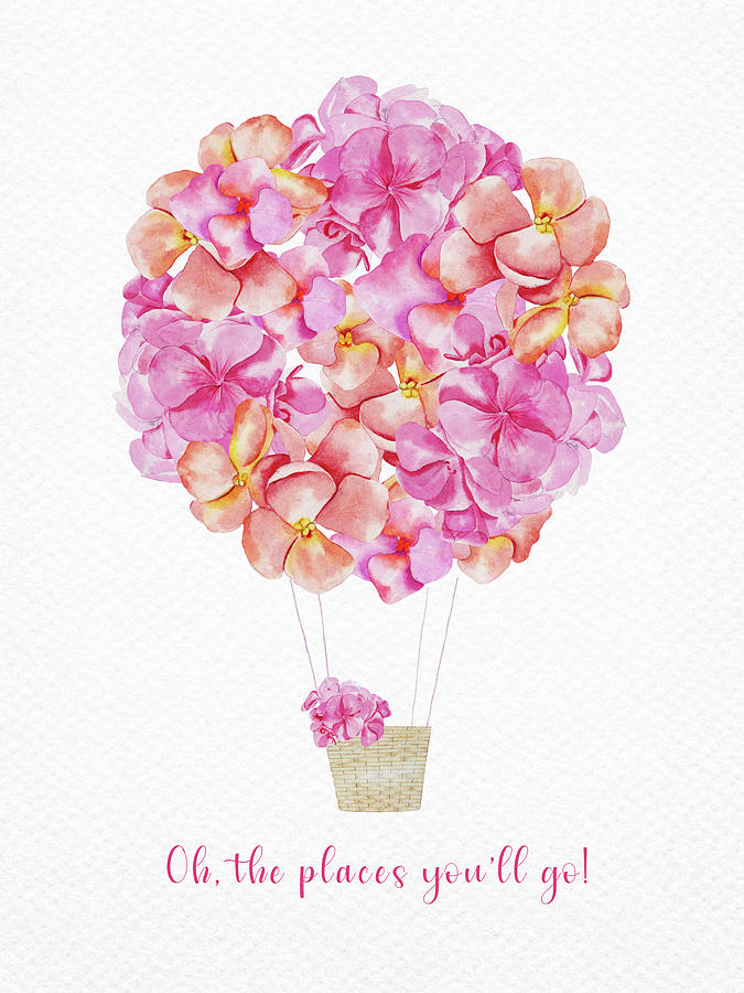 Balloon with pink flowers watercolor Digital Art by Mihaela Pater ...