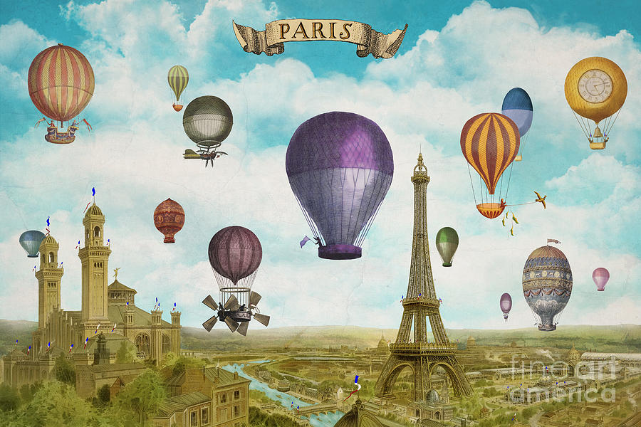 Hot Air Balloons Over Paris, Hot Air Balloon Eiffel Tower Painting by Tina Lavoie