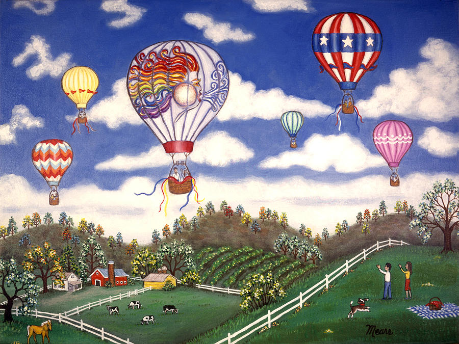 Landscape Painting - Ballooning Over the Country by Linda Mears