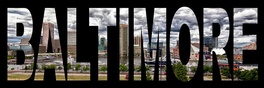 Baltimore City Panorama in Silhouette Text Photograph by Bill Swartwout