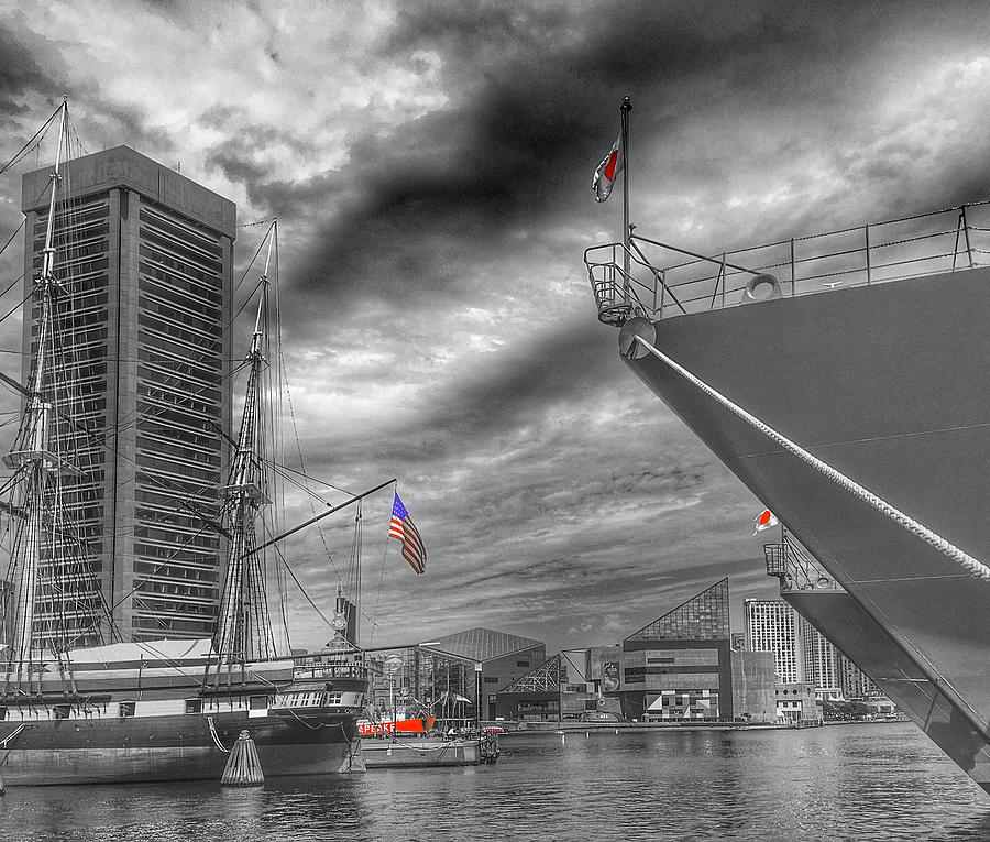 Baltimore Harbor with the Japanese Maritime Self-Defense Ship and the USS Constellation Navy Ship Photograph by Marianna Mills