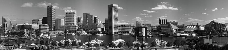 Baltimore Inner Harbor Panorama in Black and White Photograph by Bill Swartwout