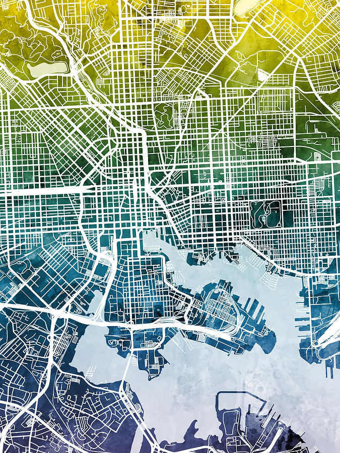 Baltimore Digital Art - Baltimore Maryland City Street Map by Michael Tompsett
