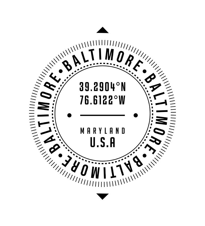 Baltimore, Maryland, USA - 1 - City Coordinates Typography Print - Classic, Minimal Digital Art by Studio Grafiikka