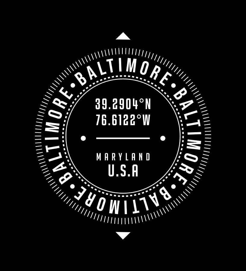Baltimore, Maryland, USA - 2 - City Coordinates Typography Print - Classic, Minimal Digital Art by Studio Grafiikka