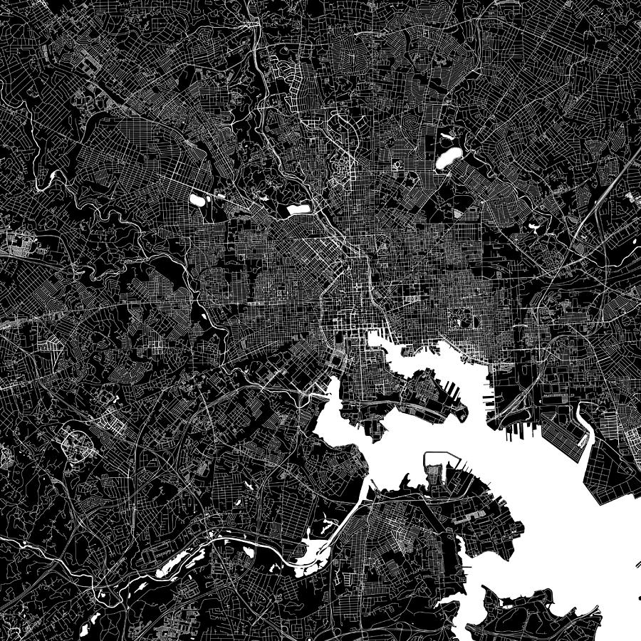 Baltimore, Maryland, USA Vector Map Drawing by Lasagnaforone