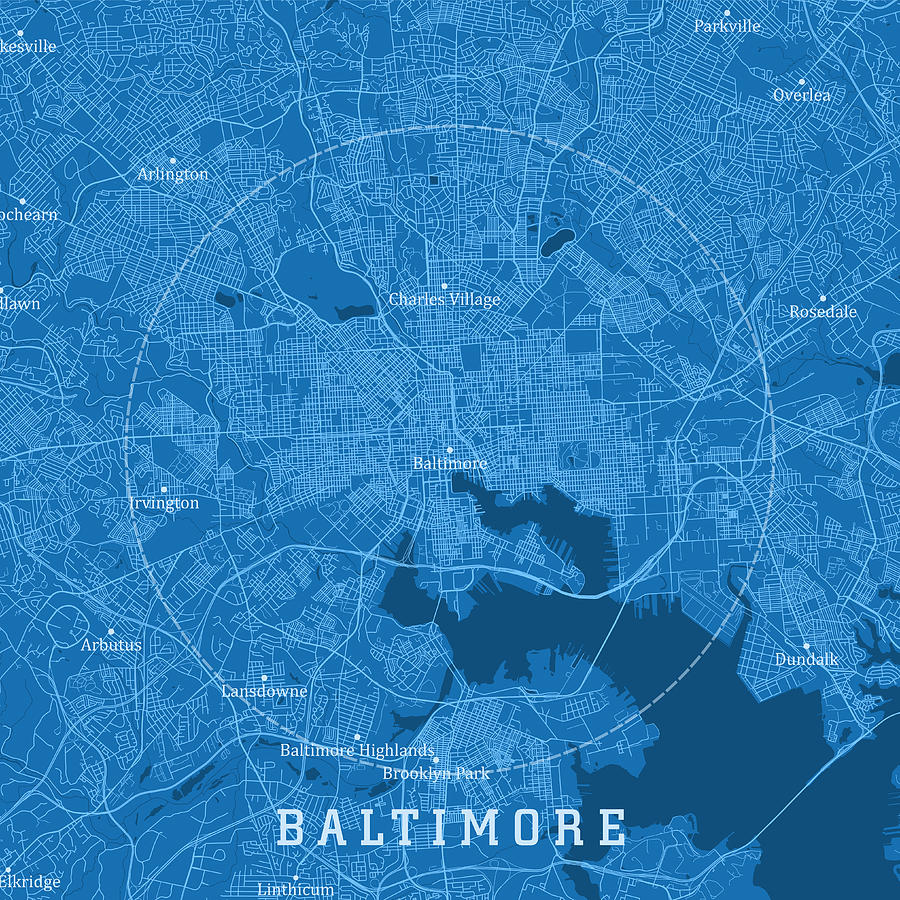 Baltimore MD City Vector Road Map Blue Text Drawing by FrankRamspott
