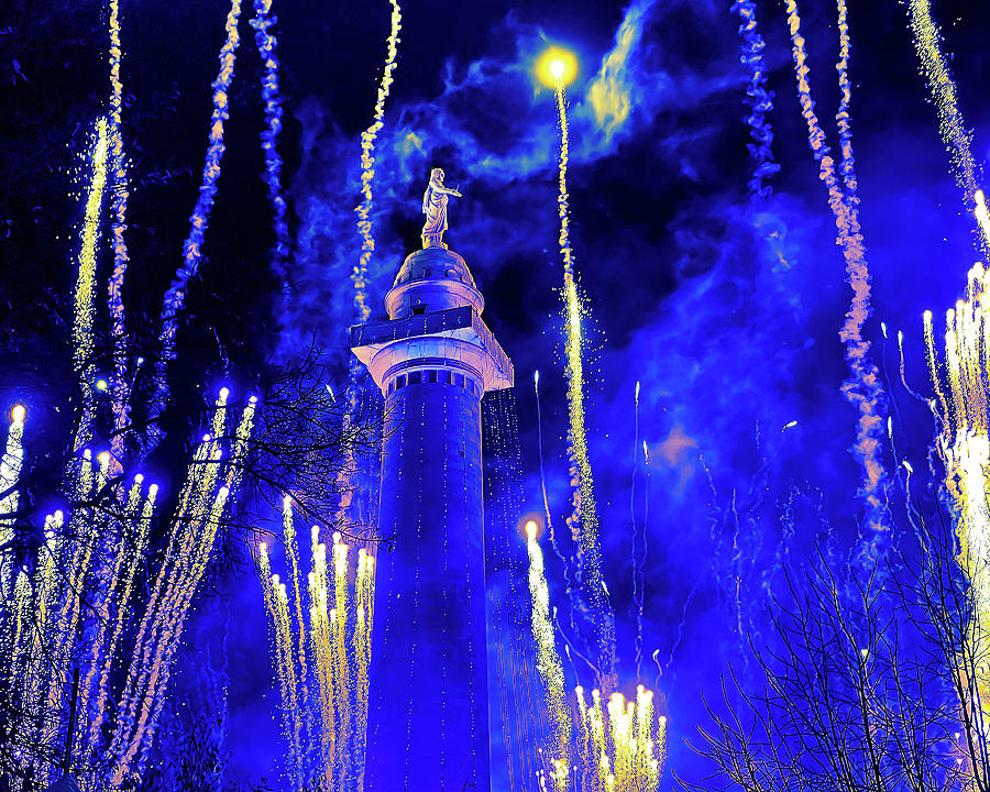 Baltimore Monument Lighting in Yellow and Blue Photograph by Bill