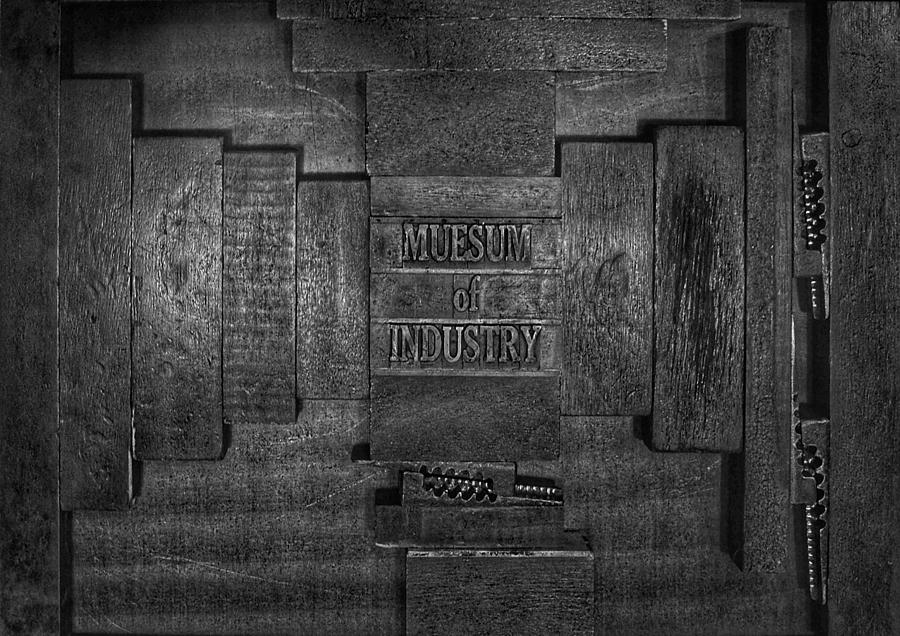 Baltimore Museum of Industry print Misspell - Black and White  Photograph by Marianna Mills