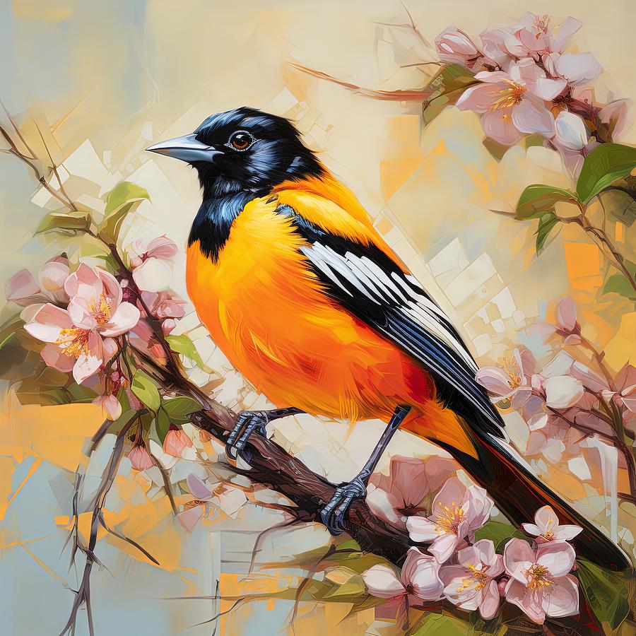 Baltimore Oriole And Cherry Blossom Painting