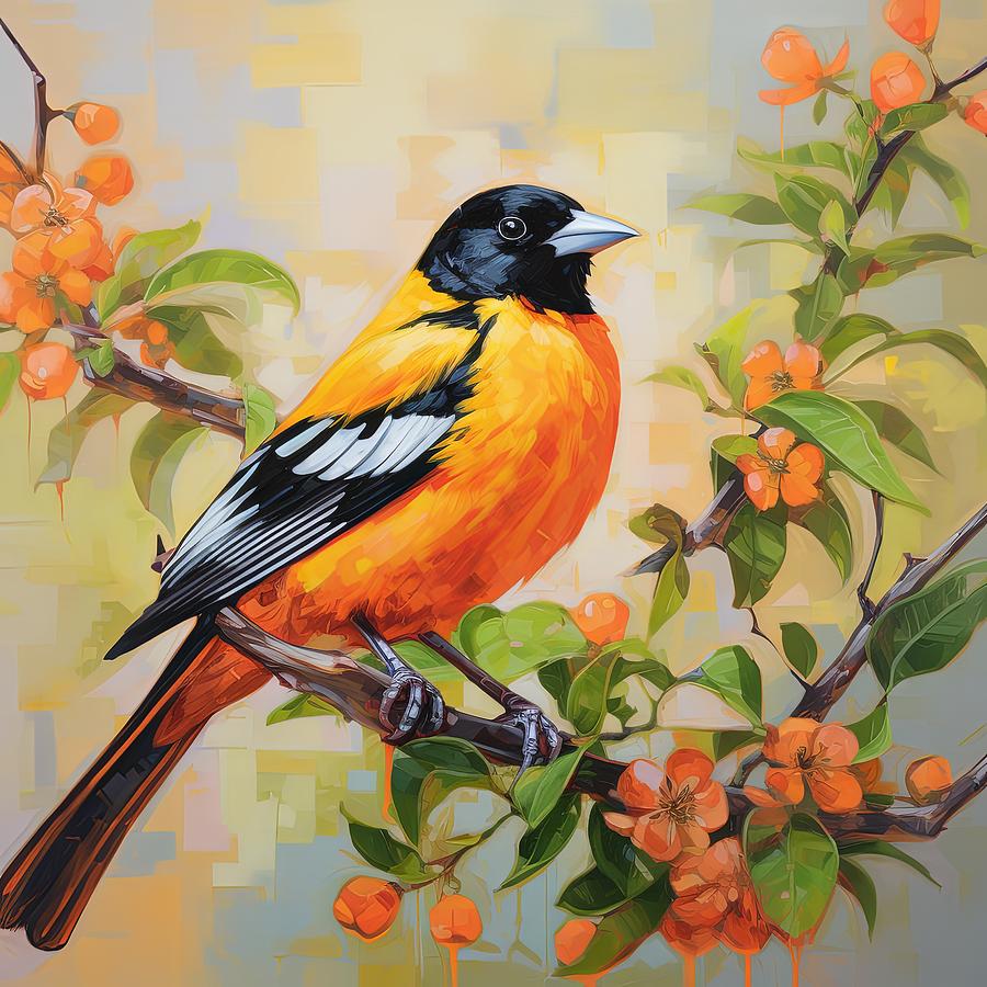 Baltimore Oriole Art - Citrus Art Painting by Lourry Legarde