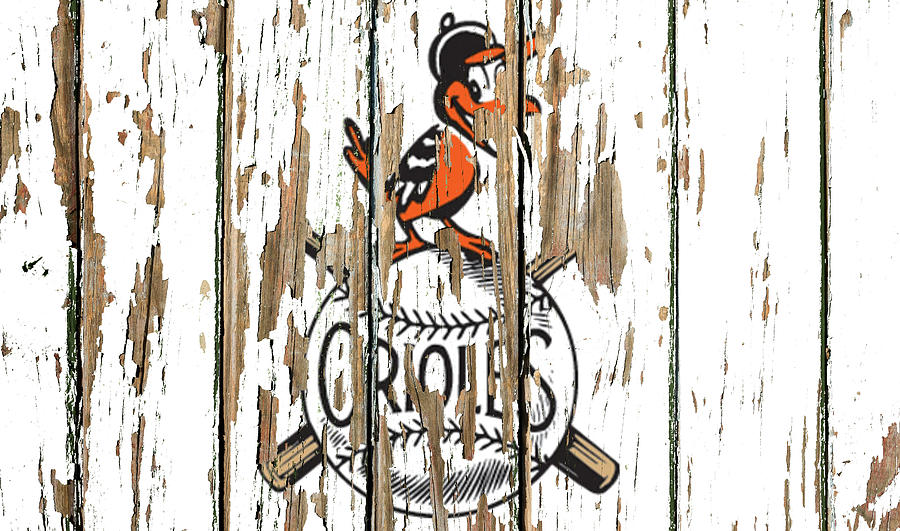 Baltimore Orioles Mixed Media - Baltimore Orioles Vintage Logo on White Peeling Barn Wood Paint by Design Turnpike