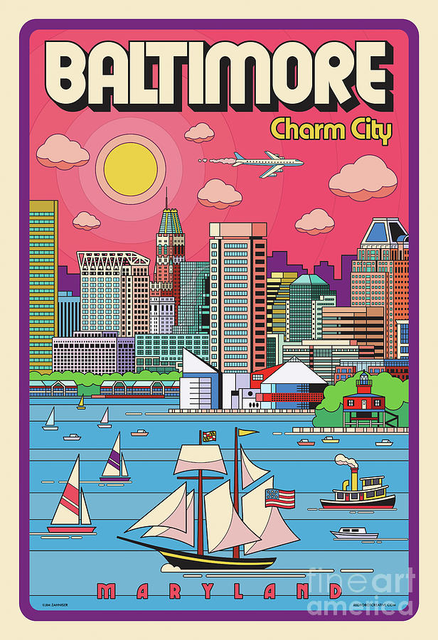 Baltimore Pop Art Travel Poster Digital Art by Jim Zahniser