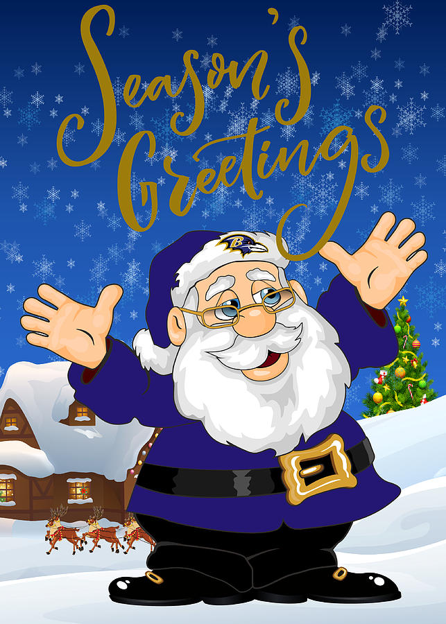 Baltimore Ravens Touchdown Santa Claus Christmas Cards 1 by Joe Hamilton