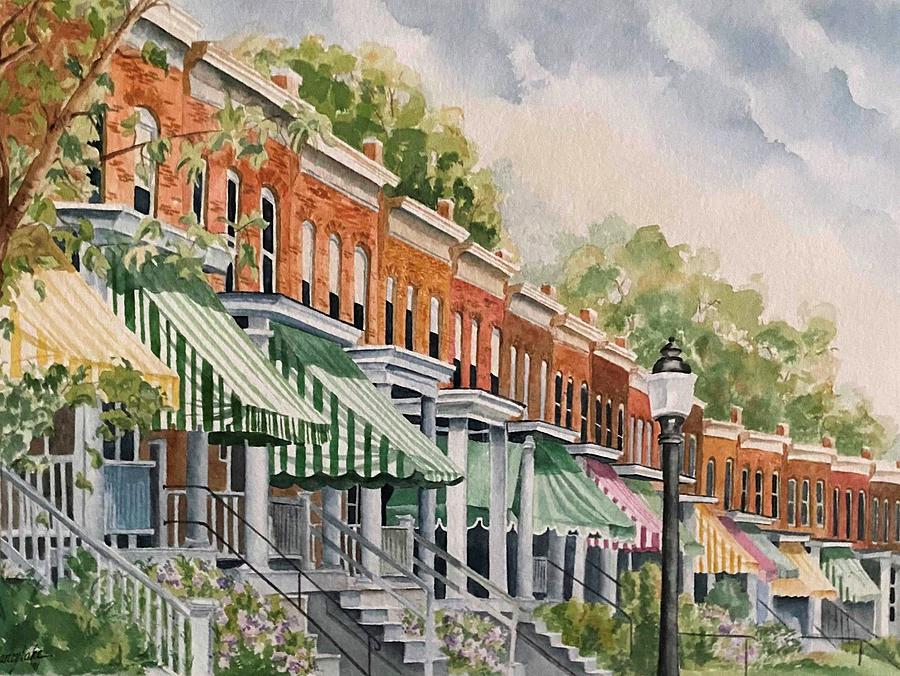 Baltimore Row Houses Painting by Nancy Lake Watercolor