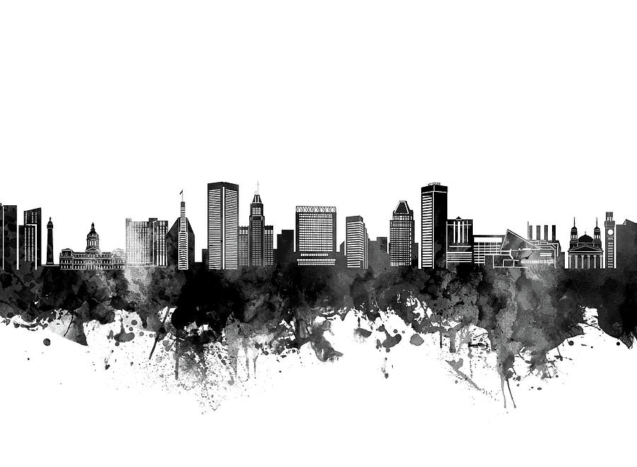 Baltimore Skyline Bw Digital Art by Bekim M - Fine Art America