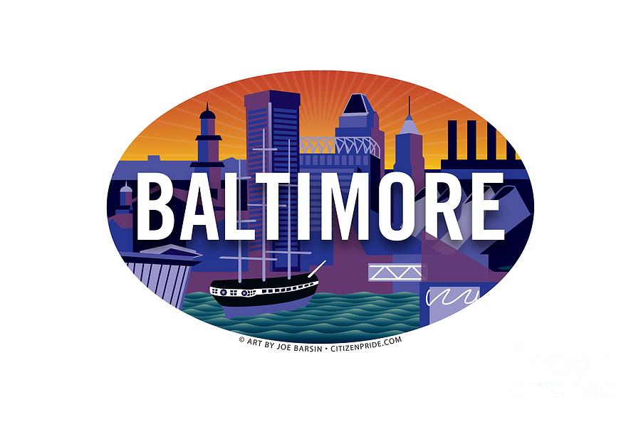 Baltimore Digital Art - Baltimore Skyline Oval Image by Joe Barsin