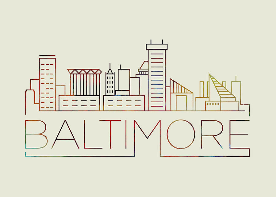 Baltimore Mixed Media - Baltimore Thin Line City Skyline Fun Colorful Art Series by Design Turnpike