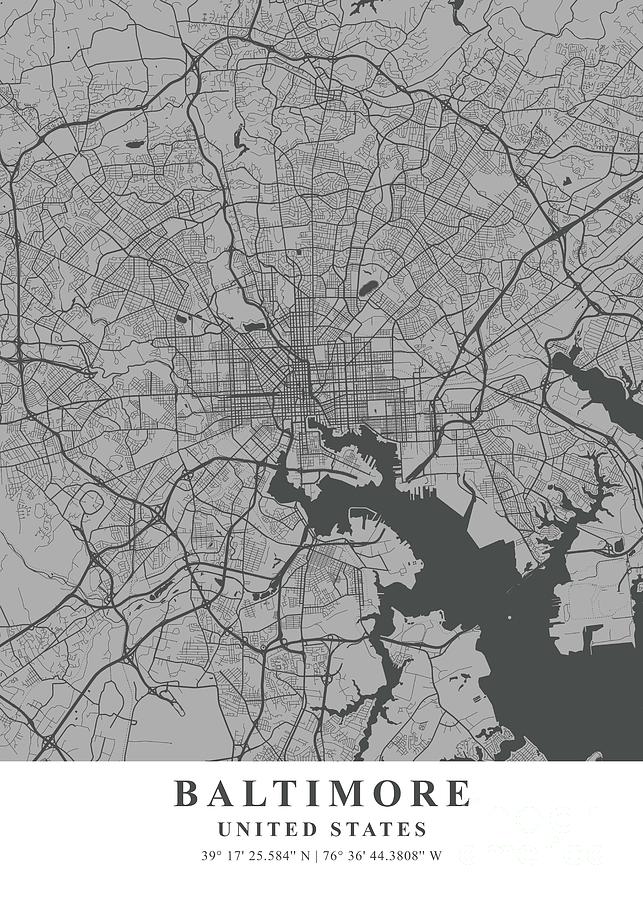 Baltimore - United States Gray Plane Map Photograph by Tien Stencil ...