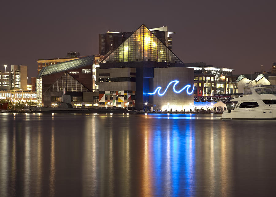 Baltimores Inner Harbor and National Aquarium Lit at Night Photograph by Drnadig