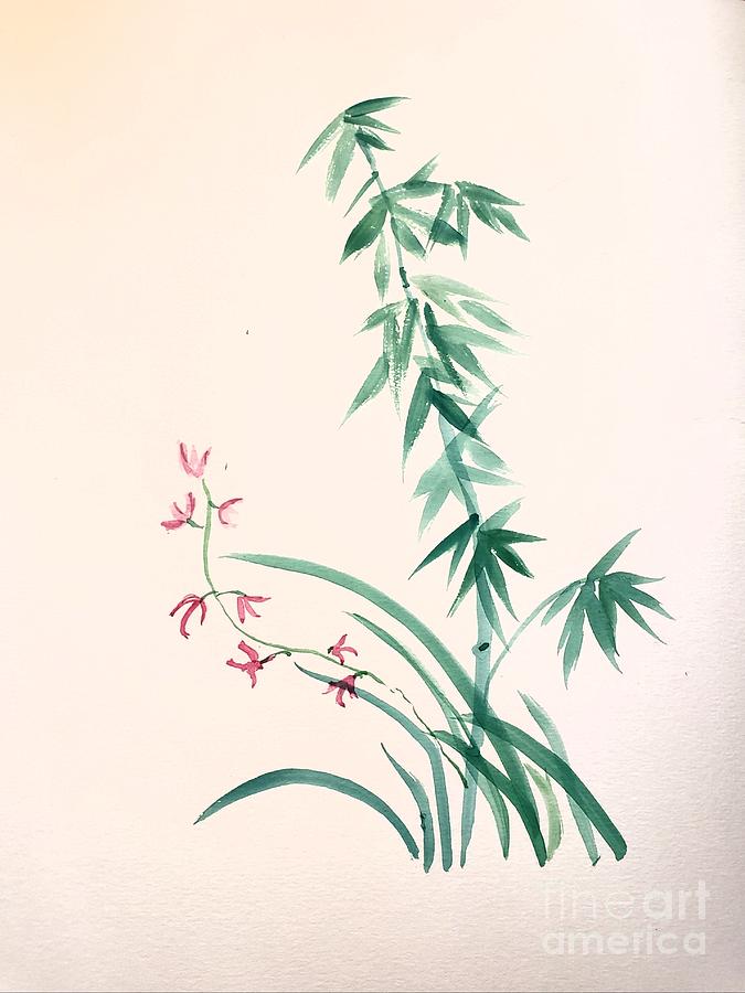 Bamboo and Orchid Painting by Margaret Welsh Willowsilk