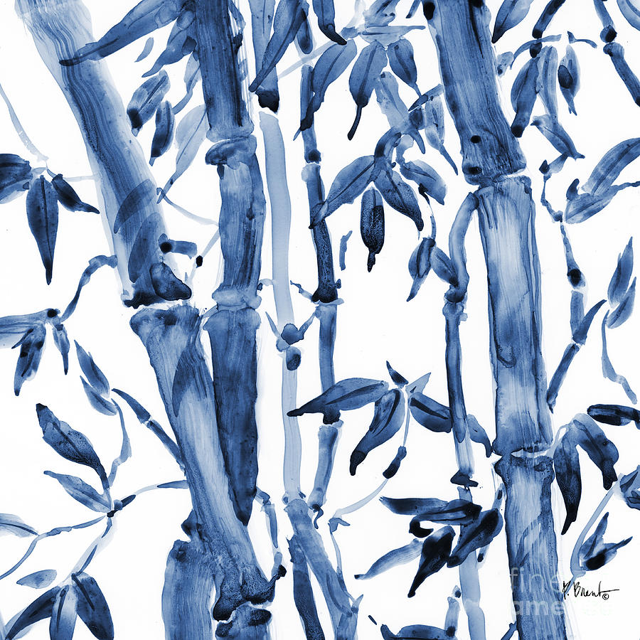 Watercolor Painting - Bamboo Grove I - Blue by Paul Brent