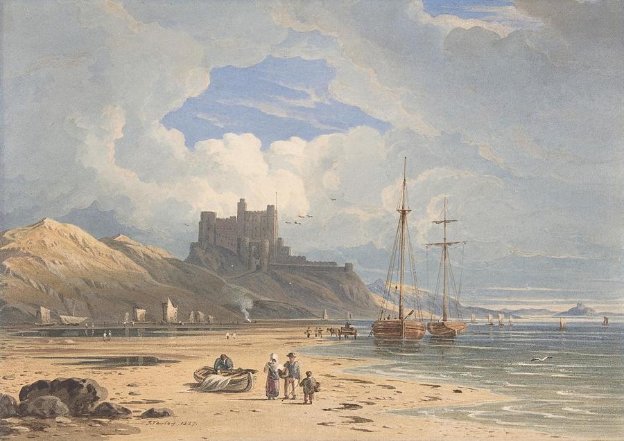 John Varley Drawing - Bamborough Castle from the Northeast with Holy Island in the Distance Northumberland  by John Varley English