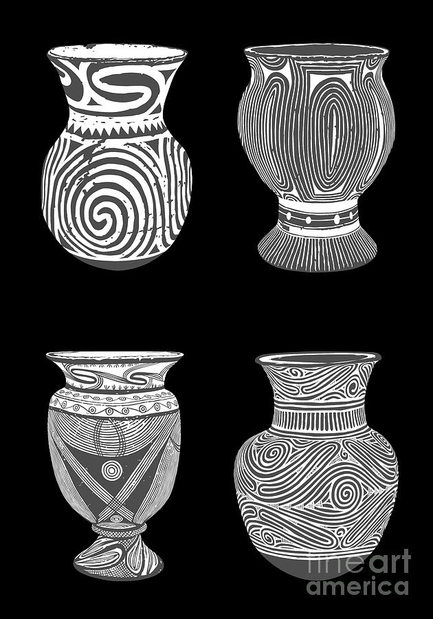 Ban Chiang Painted Pottery Mix_4p2bw Digital Art