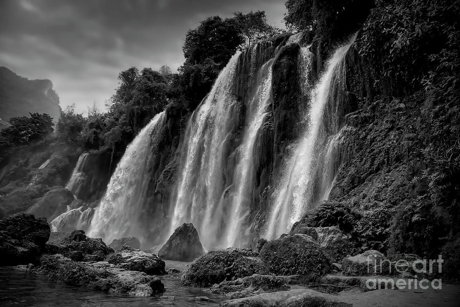 Inspirational Photograph - Ban Gioc Waterfall Vietnam BW  by Chuck Kuhn