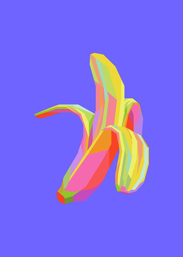 Banana Fruit Wpap Pop Art Blue Background Digital Art