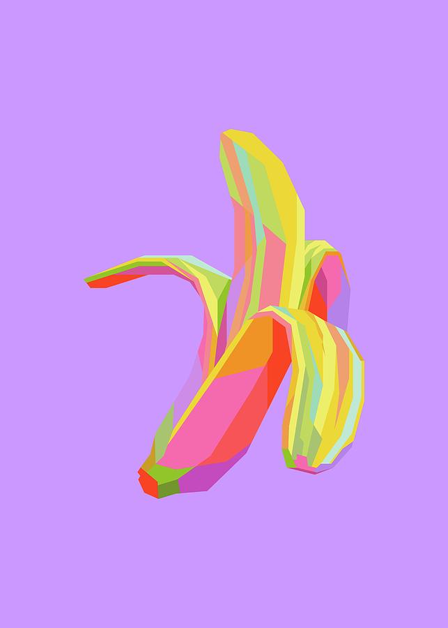 Banana Fruit Wpap Pop Art Purple Background Digital Art