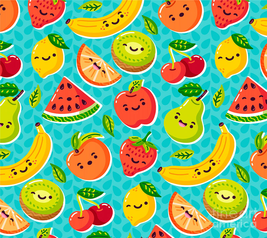 Banana Lemon Strawberry Cute Pattern Digital Art By Noirty Designs